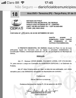 Prefeitura de Oeiras no Piauí exonera “assessora fantasma” e nomeia adolescente para o seu lugar 