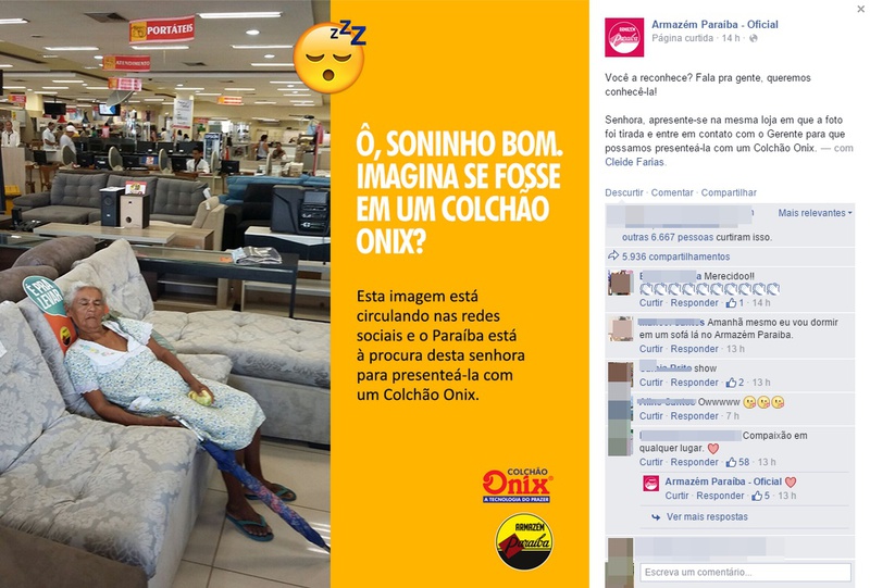 Paraíba procura idosa flagrada dormindo em colchão dentro da loja 